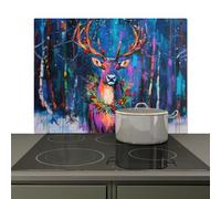 KitchenYeah© Splashback for kitchen 80x52 cm Wall Protector Splash Back Cooker Backsplash, Induction hob mat Reindeer - Wreath - Fairytale - Blue