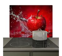 KitchenYeah© Splashback for kitchen 81x52 cm Back Splashes Kitchens Splash Guard Decor, Ceramic hob covers Apple - Water - Red