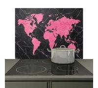 KitchenYeah© Splashback for kitchen 81x52 cm Back Splashes Kitchens Splash Guard Decor, Ceramic hob covers World map - Pink - Marble