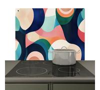 KitchenYeah© Splashback for kitchen 81x52 cm Splash Splatter Guard Splashbacks Walls, Induction hob cover Abstract - Blue - Pink
