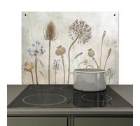 KitchenYeah© Splashback for kitchen 81x52 cm Wall Decor Panels Cooker Backsplash, Induction hob protector mat Flowers - Watercolour - Still Life - Brown - Vintage