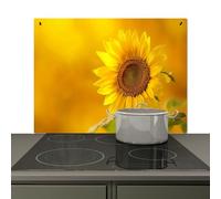 KitchenYeah© Splashback for kitchen 81x52 cm Wall Decor Panels Cooker Backsplash, Induction hob protector mat Sunflower - Flower - Yellow