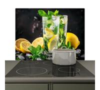 KitchenYeah© Splashback for kitchen 81x52 cm Wall Decor Panels Cooker Backsplash, Induction hob protector mat Water - Glass - Lemon - Mint