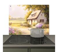 KitchenYeah© Splashback for kitchen 81x52 cm Wall Protector Splash Back Cooker Backsplash, Induction hob mat Cottage - Wood - Flowers