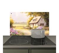 KitchenYeah© Splashback for kitchen 83x51 cm Wall Protector Splash Back Cooker Backsplash, Induction hob mat Cottage - Wood - Flowers