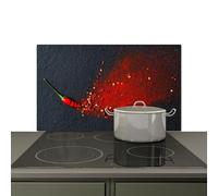 KitchenYeah© Splashback for kitchen 85x52 cm Splash Splatter Guard Splashbacks Walls, Induction hob cover Pepper - Herbs - Concrete - Red - Grey
