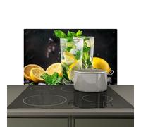 KitchenYeah© Splashback for kitchen 85x52 cm Wall Decor Panels Cooker Backsplash, Induction hob protector mat Water - Glass - Lemon - Mint