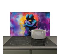 KitchenYeah© Splashback for kitchen 89x51 cm Wall Protector Splash Back Cooker Backsplash, Induction hob mat Embracing - Bodies - Purple