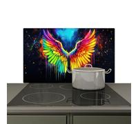KitchenYeah© Splashback for kitchen 90x52 cm Back Splashes Kitchens Splash Guard Decor, Ceramic hob covers Rainbow colors - Wings - Magical