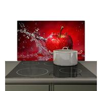 KitchenYeah© Splashback for kitchen 90x52 cm Back Splashes Kitchens Splash Guard Decor, Ceramic hob covers Apple - Water - Red