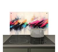 KitchenYeah© Splashback for kitchen 90x52 cm Wall Decor Panels Cooker Backsplash, Induction hob protector mat Dynamic - Abstract - Colorful - Black