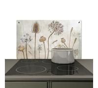 KitchenYeah© Splashback for kitchen 91x52 cm Wall Decor Panels Cooker Backsplash, Induction hob protector mat Flowers - Watercolour - Still Life - Brown - Vintage