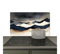KitchenYeah© Splashback for kitchen 91x52 cm Wall Decor Panels Cooker Backsplash, Induction hob protector mat Mountains - Dark blue - Landscape