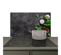 KitchenYeah© Splashback for kitchen 91x52 cm Wall Decor Panels Cooker Backsplash, Induction hob protector mat Herbs - Still Life - Concrete