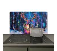 KitchenYeah© Splashback for kitchen 91x52 cm Wall Protector Splash Back Cooker Backsplash, Induction hob mat Reindeer - Wreath - Fairytale - Blue