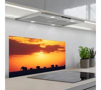 KitchenYeah© Splashback for Kitchen self-Adhesive Back Splashes Kitchens | 18"x35" / 45x90 cm - Splash Guard Decor Elephants - Sunset - Animals - Horizon