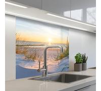 KitchenYeah© Splashback for Kitchen self-Adhesive Back Splashes Kitchens | 32"x32" / 80x80 cm - Splash Guard Decor Beach - Sun - Dune - Grass - Sand - Horizon