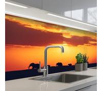 KitchenYeah© Splashback for Kitchen self-Adhesive Back Splashes Kitchens | 32"x59" / 80x150 cm - Splash Guard Decor Elephants - Sunset - Animals - Horizon