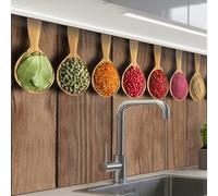 KitchenYeah© Splashback for Kitchen self Adhesive Sink Splash Splatter | 24"x32" / 60x80 cm - Guard Backsplash Decor Spoons - Herbs - Wood
