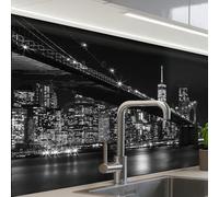 KitchenYeah© Splashback for Kitchen self Adhesive Sink Splash Splatter | 24"x32" / 60x80 cm - Guard Backsplash Decor New York - Brooklyn - Bridge - Black and white