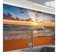 KitchenYeah© Splashback for Kitchen self Adhesive Sink Splash Splatter | 24"x32" / 60x80 cm - Guard Backsplash Decor Beach - Sunset - Sea - Clouds - Horizon