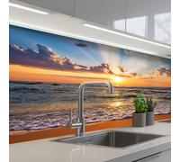 KitchenYeah© Splashback for Kitchen self Adhesive Sink Splash Splatter | 32"x59" / 80x150 cm - Guard Backsplash Decor Beach - Sunset - Sea - Clouds - Horizon