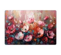 KitchenYeah© Table Mats 18"x12" / 45x30 cm Wipeable Dining Placemats Set Of 6 Anti Slip Large Plastic Vinyl Mat Kitchen Waterproof Poppies - Pink - Flowers - Botanical - Art