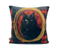 KitchKit Textured Animal Friends Themed Decorative Throw Pillow Covers Pillowcases Modern Home Decor for Sofa Bedroom 43x43 cm, 16.93x16.93 inch. (Orange CaR) (Domestic Longhair Black)