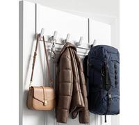 KitchLife Over The Door Hooks Hanger, White, 5 Hooks, 1 Pack, Upgraded 7” Long Arms - Heavy Duty Coat Rack for Hanging Clothes Hat Towel