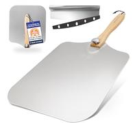 KITCHUS Moon Large Pizza Peel 16 inch - Extra Large Metal Pizza Peel 14 inch Wide, Pizza Spatula Paddle to Move Large Pizzas Easily, Pizza Paddle with Long Folding Handle with Tips to Use in E-Book