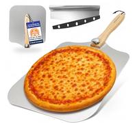 KITCHUS MOON Large Pizza Peel 16 inch - Extra Large Metal Pizza Peel with 14 inch Stainless Steel Pizza Cutter Rocker, Pizza Paddle with Folding Handle (13"x16" with 14" Cutter)