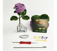 Kitcroet Rose Crochet Kit for Beginner, Step-by-Step Crochet Tutorial Help to Easy Get Start, DIY Crochet Knitting Material Kit Gift for Sister, Mom and Friends (Purple)