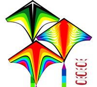 Kite, 3 Pcs Rainbow Diamond Kites for Children & Adults, Kites for Kids Ages 4-8 Easy to Fly, Kite & Flying Toys Outdoor Beach Toys Games for Kids and Adults Beginners