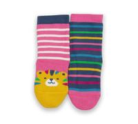 Kite Girls Organic Tiger Face Grippy Socks Blush - 12-24m | 1-2y