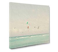 Kite Surfers in South Beach Miami Canvas Print | Gallery Wrapped 30mm Frame Wall Art | 20x20 inches | Ready to Hang | Modern Seascape Picture | Living Room Bedroom Lounge Office