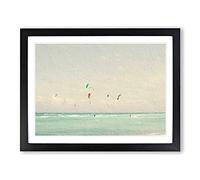 Kite Surfers In South Beach Miami Modern Art Framed Print | A2 Black Framed Wall Art | Ready to Hang | Modern Beach Picture | Living Room Bedroom Lounge Office