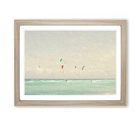 Kite Surfers In South Beach Miami Modern Art Framed Print | A2 Oak Framed Wall Art | Ready to Hang | Modern Beach Picture | Living Room Bedroom Lounge Office