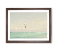 Kite Surfers In South Beach Miami Modern Art Framed Print | A3 Walnut Framed Wall Art | Ready to Hang | Modern Beach Picture | Living Room Bedroom Lounge Office