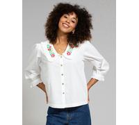 Kite Womens Organic Crendell Embroidered Collar Poplin Blouse - 6 - Cream