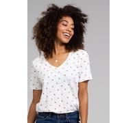 Kite Women's Sandford V-Neck Slub Jersey T-Shirt Berry Dot in Cream | Size: 18