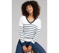 Kite Women's Winspit V-Neck Knit Jumper Navy Stripe in Cream | Size: Large Kite Cream L