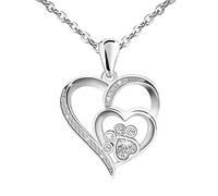 KITEENAL Paw Necklace for Women - Sterlings Silver Cubic Zirconia Dog Cat Pet Paw Print Love Heart Pendant Necklace Adjustable Charm Necklaces