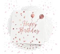 KITERI 40 Pcs White and Rose Gold Glitter Napkins - Happy Birthday Serviettes for Party Anniversary Decoration, 33 * 33cm
