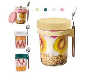 KITERI 4Pack Overnight Oats Jars with Lids and Spoon 11.8oz/350ml Overnight Oats Container Glass Mason Jars for Overnight Oats Airtight Breakfast Jars with Measurement Marks for Salads Cereal Fruit