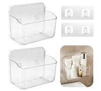 KITERI Bathroom Shelves, 2 Pcs Small Shower Baskets Self-adhesive Bathroom Storage Caddy Plastic Shelf Wall Mounted Storage No Drilling for Bath Essentials Makeups, Shampoo Holder