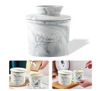 KITERI Butter Keeper Crock Ceramic Butter Crock French Butter Dish with Lid Marble Butter Storage Butter Dish Holder Butter Keeper with Water Line for Fresh Spreadable Butter