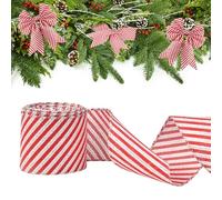 KITERI Christmas Red White Striped Ribbon, 2.5in Wired Edge Glitter Shiny Wired Candy Cane Wrapping DIY Craft Ribbon for Christmas Tree Bow Wreath Decoration, 6.5Yard