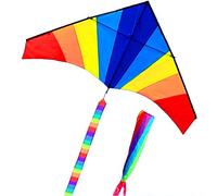 Kites for Adults Easy to Fly Big Triangle Rainbow Kite Kites Flying with Long Tails in Park Entertainment Activities (Size : 5.9ft+32.8ft Tail) (5.9 * 32.8ft+1640ft line Reel)