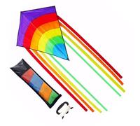 Kites for Children, Easy to Fly Rainbow Delta Kites for Kids Ages 4-12, Perfect for Beginners, Outdoor Beach Toys with Colorful Tail, Kites and Flying Toys for Kids and Adults