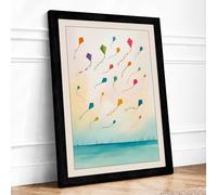 Kites in the Sky Modern Framed Wall Art Print A1 (84.1×59.4cm) Black, Wall Decor for Living Room, Bedroom, Office & Home, Ready to Hang, Art Gift